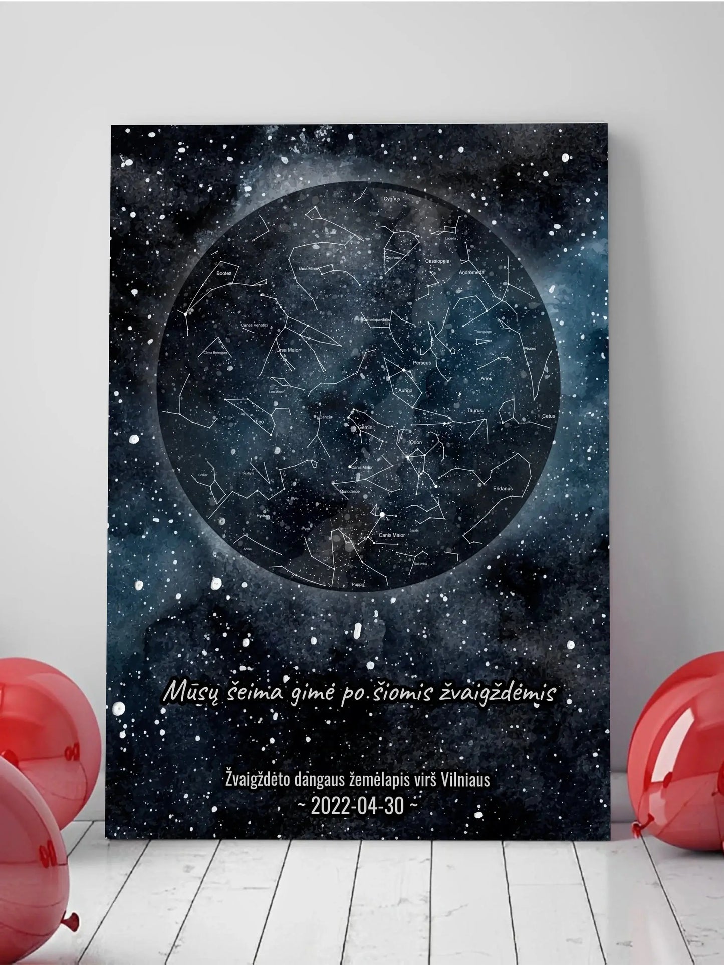 Personalizuotas žvaigždžių žemėlapisant drobės su fonu Drobe - dovanokis.lt