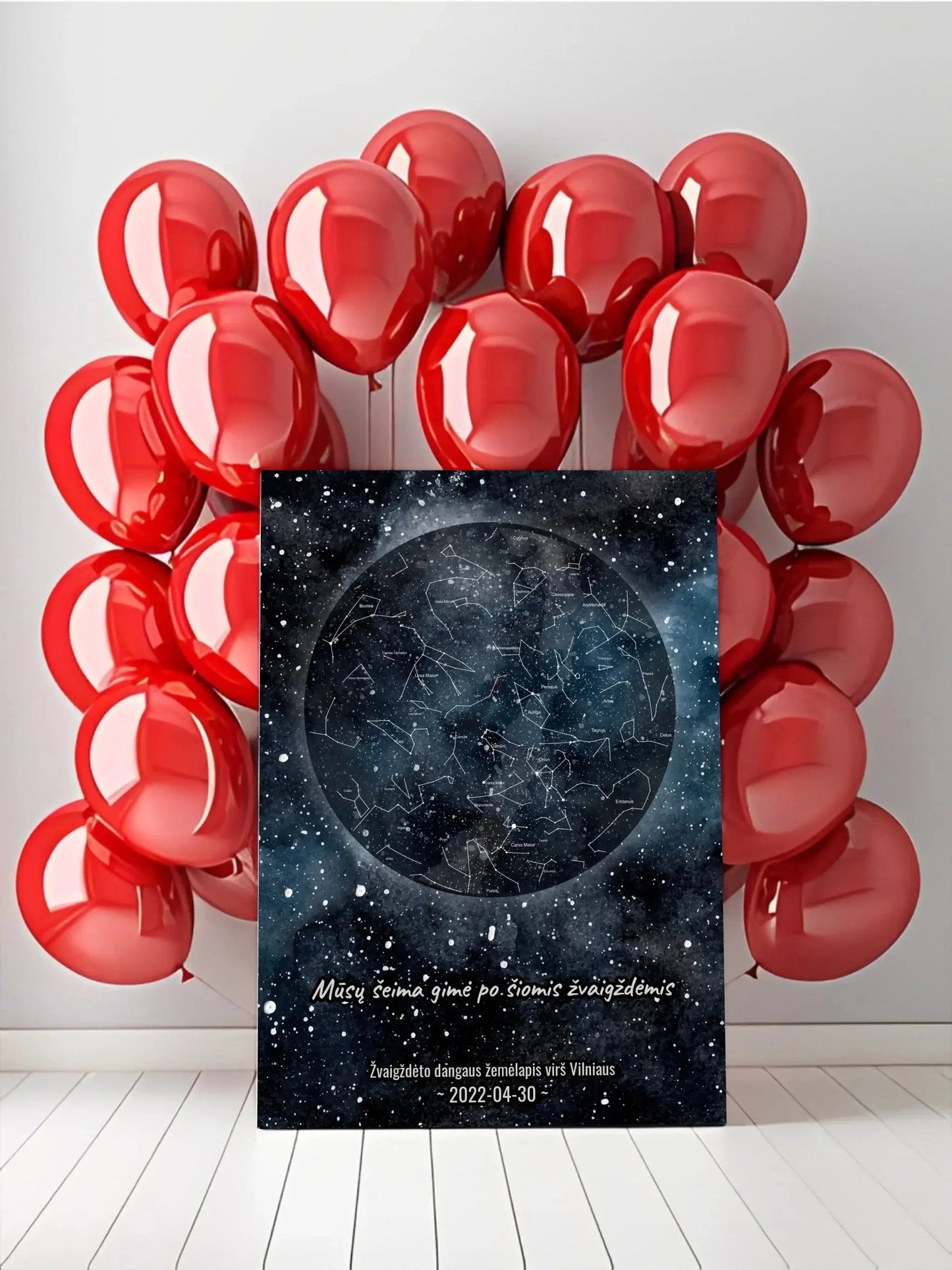 Personalizuotas žvaigždžių žemėlapisant drobės su fonu Drobe - dovanokis.lt