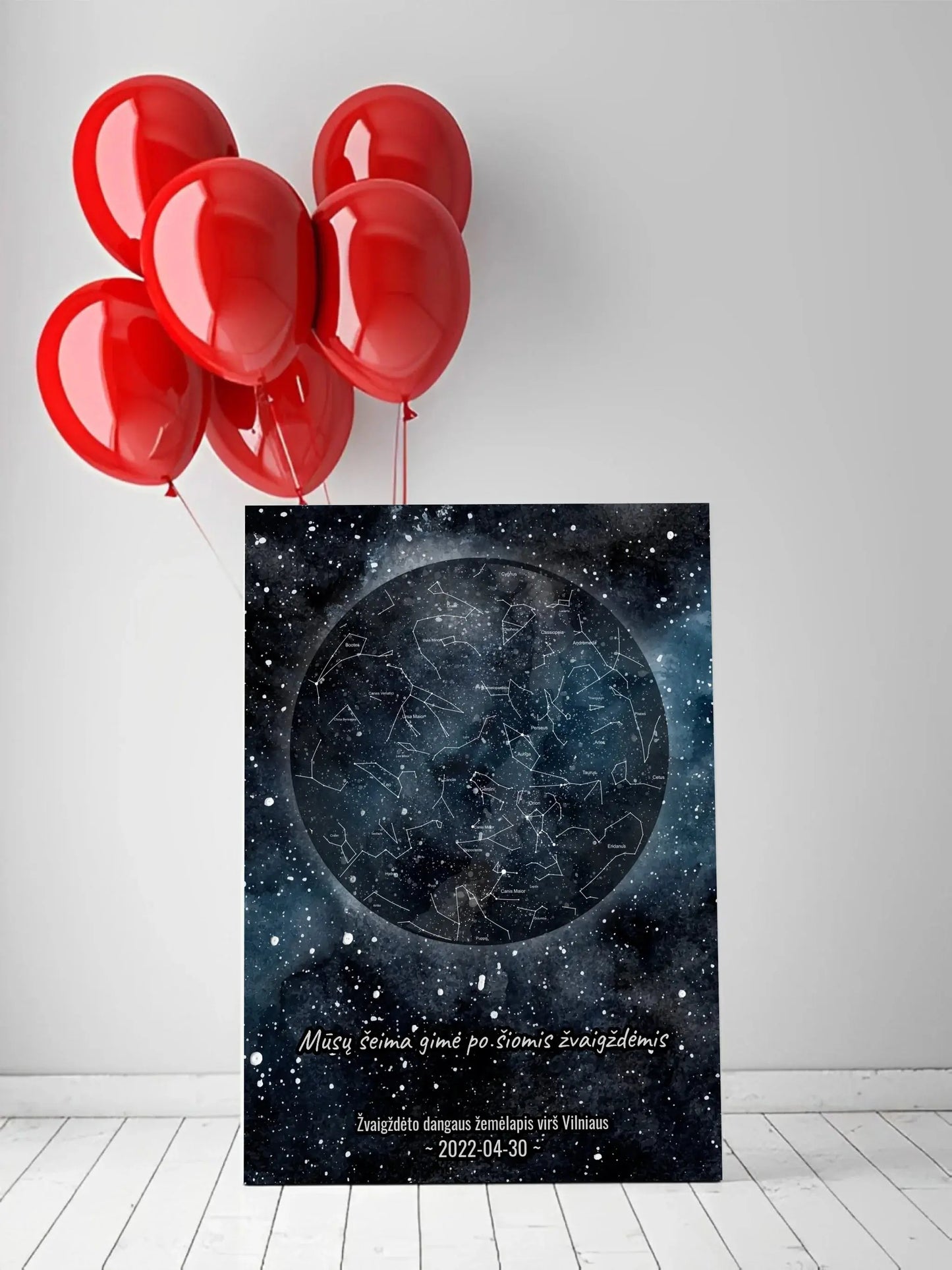 Personalizuotas žvaigždžių žemėlapisant drobės su fonu Drobe - dovanokis.lt