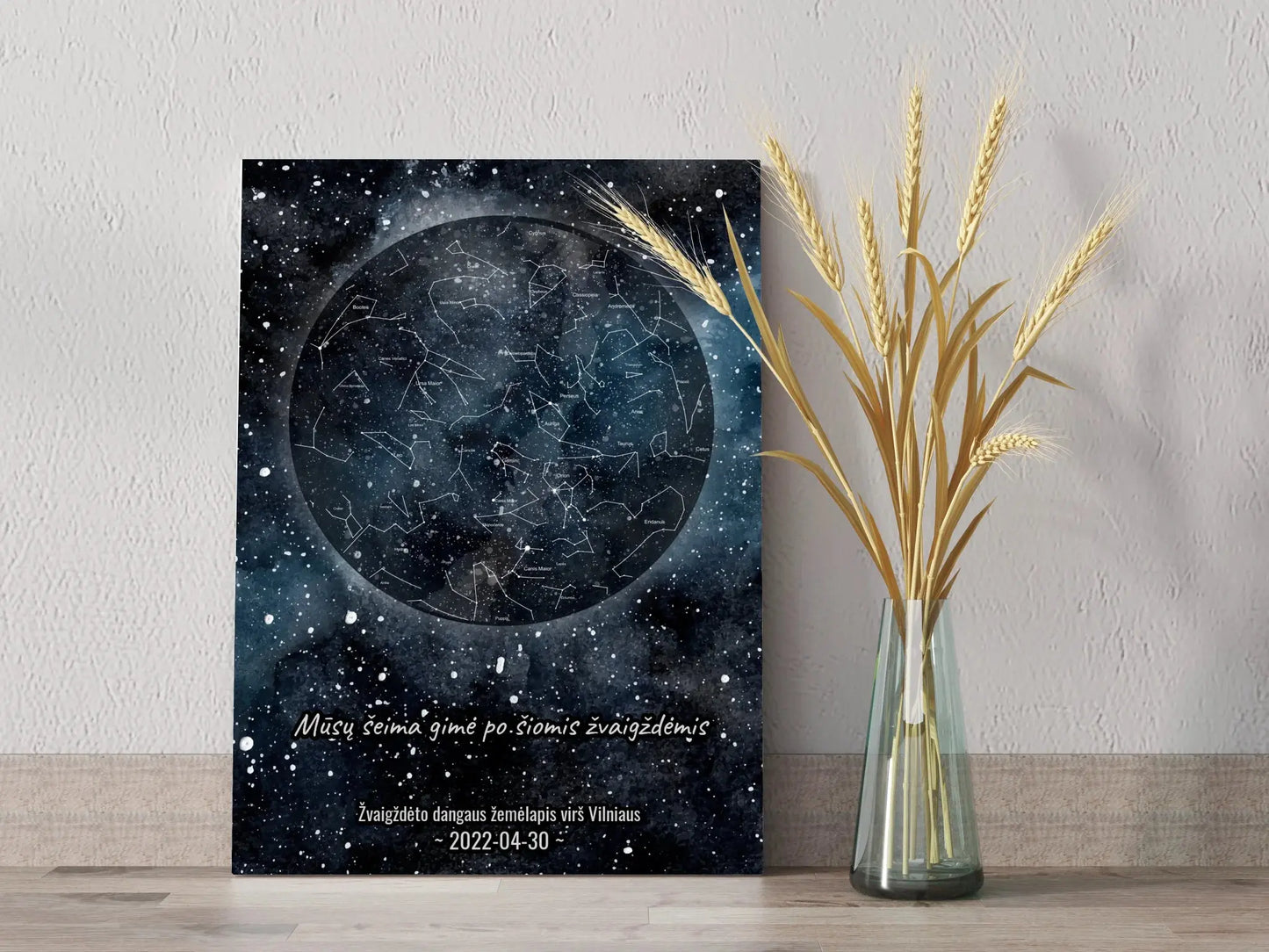 Personalizuotas žvaigždžių žemėlapisant drobės su fonu Drobe - dovanokis.lt