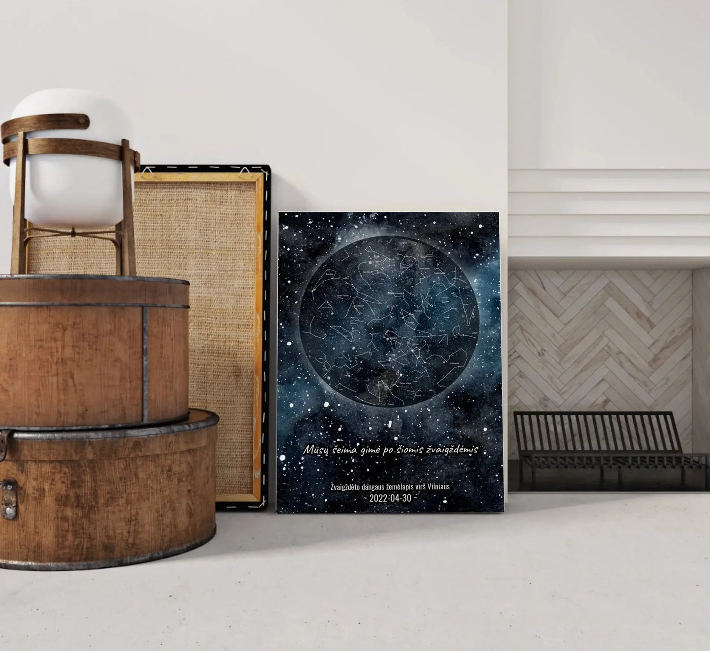 Personalizuotas žvaigždžių žemėlapisant drobės su fonu Drobe - dovanokis.lt