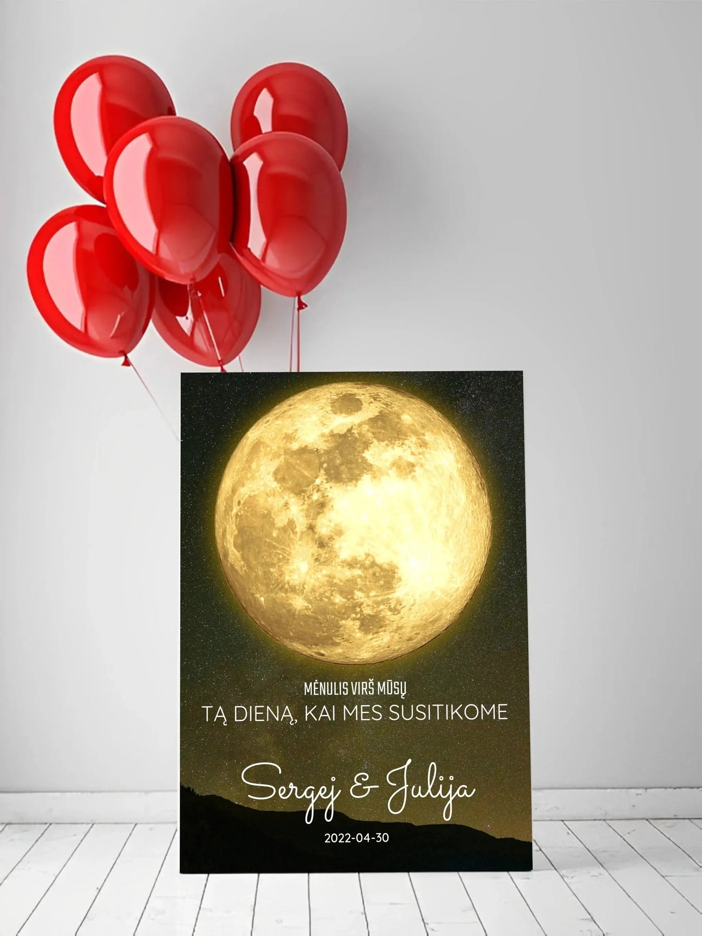 Personalizuotas mėnulio fazės spaudinys ant drobės, pritaikytas pagal datą ir vietą MNFZ-003 Drobe - dovanokis.lt