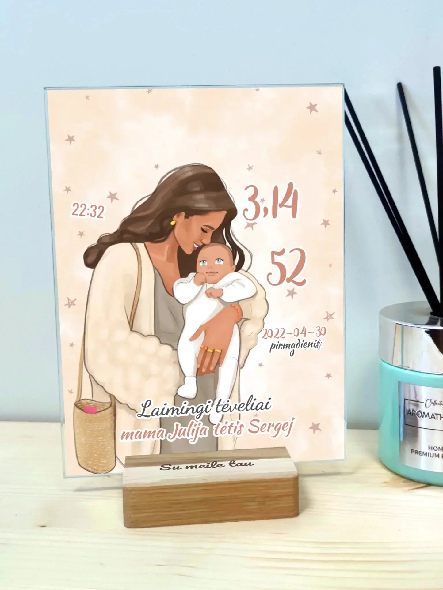 Personalizuota Mergaitės Gimimo Metrikų Iliustracija ant stiklo VKGM-048 Stiklas - dovanokis.lt