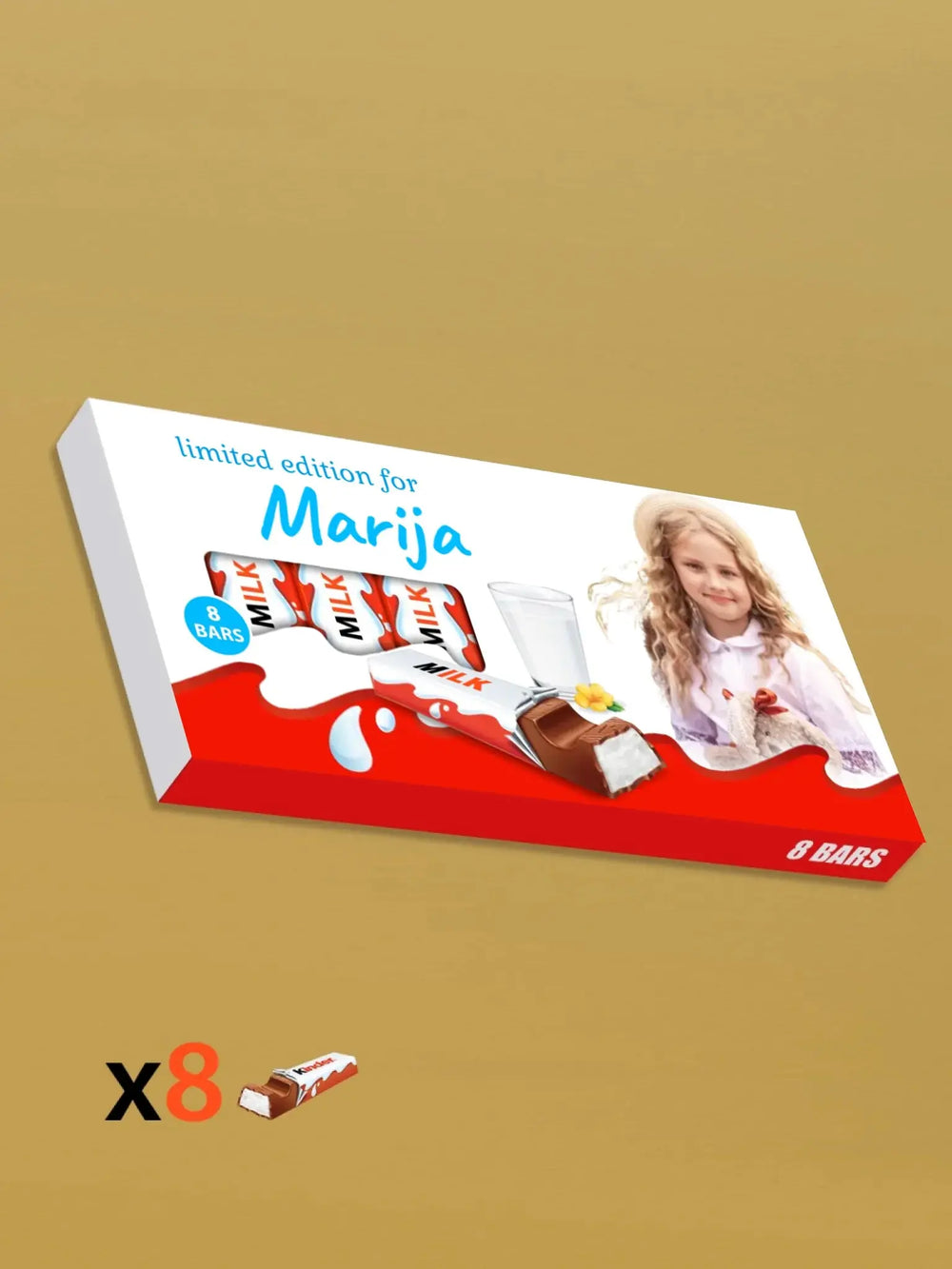 Personalizuota Kinder 8 batonėlių šokoladinė dėžutė su jūsų nuotrauka Šokoladas - dovanokis.lt
