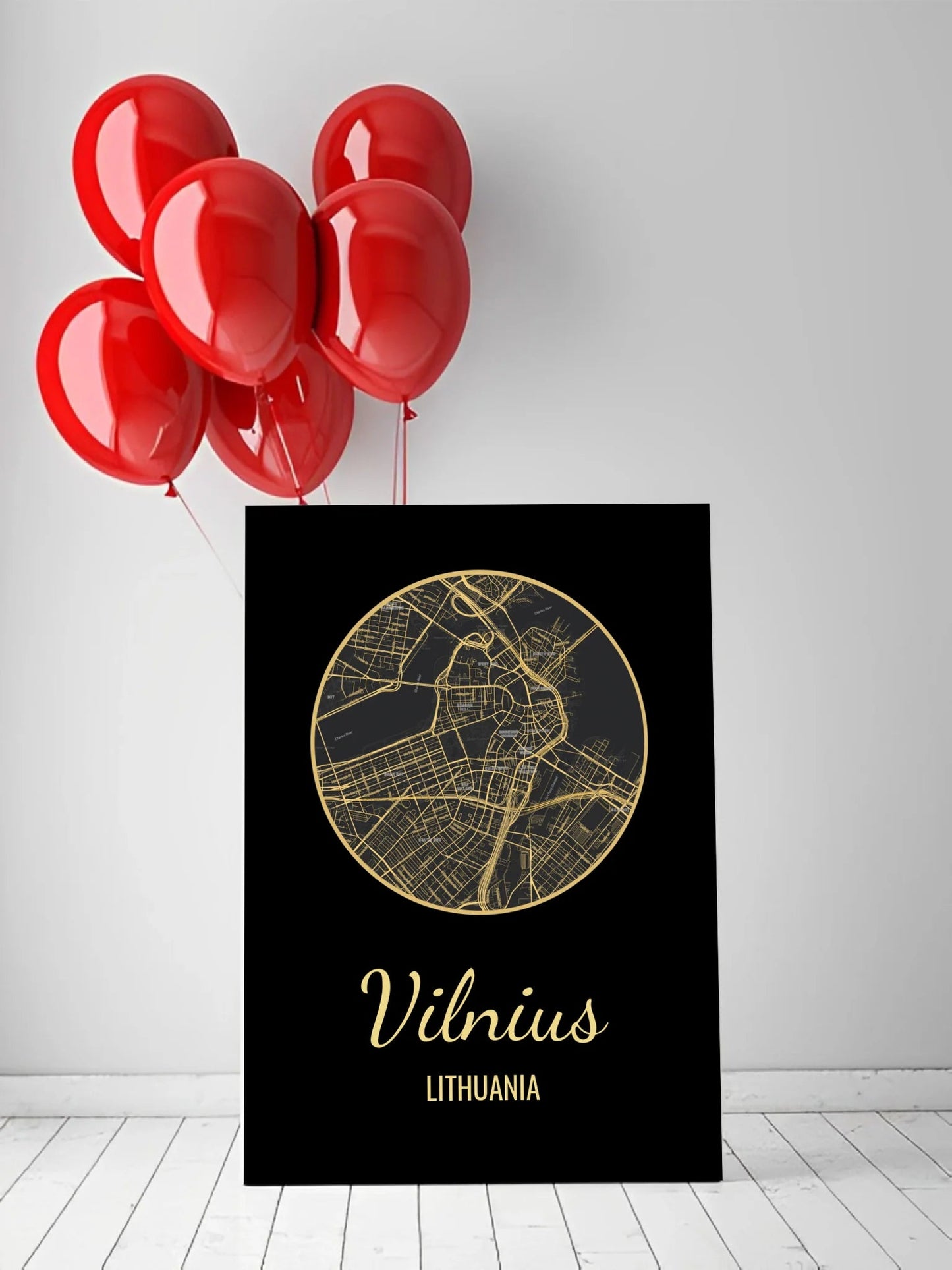 Personalizuotas auksinis, sidabrinis, bronzinis spaudinys ant drobės su jūsų buvimo vieta Drobe - dovanokis.lt