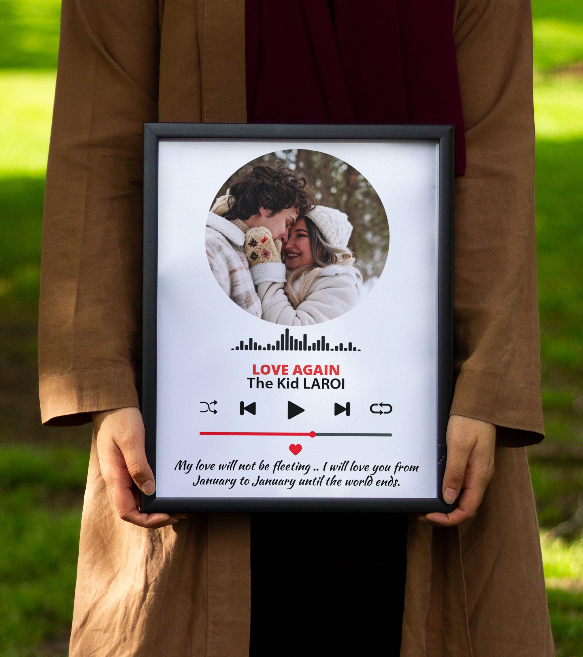 Personalizuotas muzikos grotuvo plakatas su jūsų nuotrauka ir tekstu