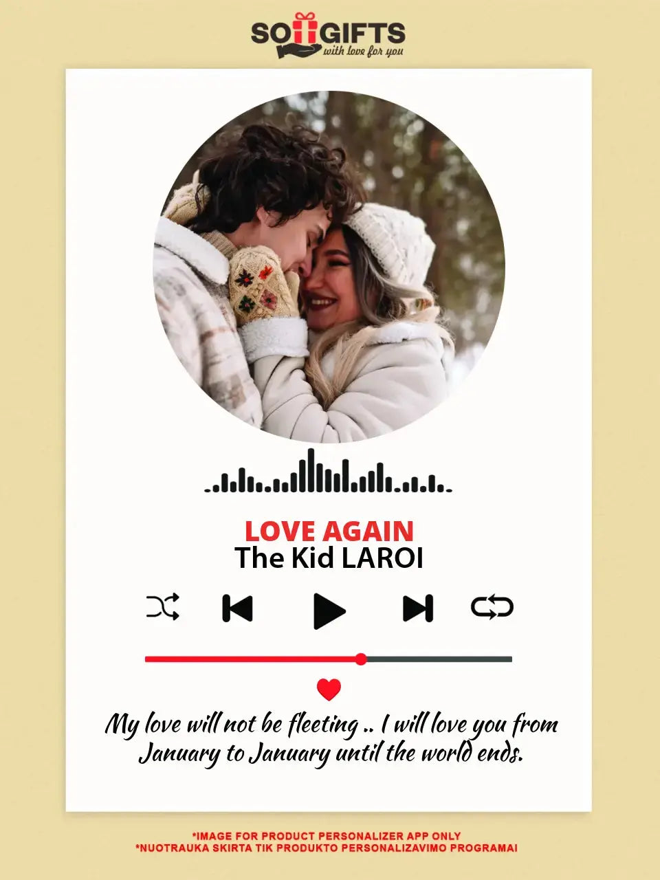 Muzikos grotuvas su nuotrauka ir tekstu  Customizer -  dovanokis.lt