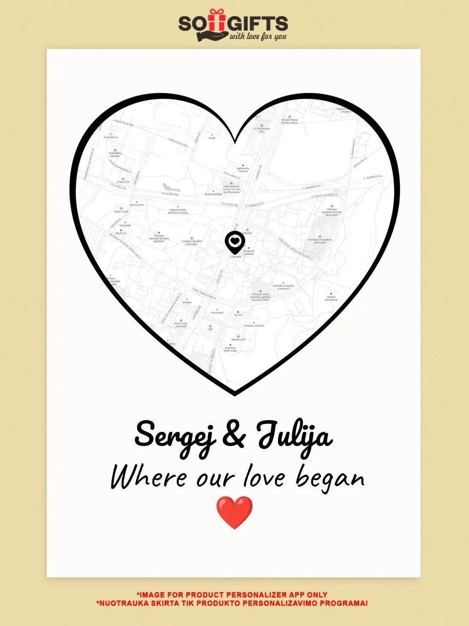Personalizuotas Meilės žemėlapio plakatas su jūsų buvimo vieta  Poster -  dovanokis.lt