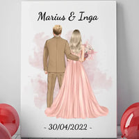 Personalizuotas jaunikio ir nuotakos vestuvių Iliustraciją ant drobės su jūsų data ir vardais  Drobe -  dovanokis.lt