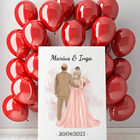 Personalizuotas jaunikio ir nuotakos vestuvių Iliustraciją ant drobės su jūsų data ir vardais  Drobe -  dovanokis.lt