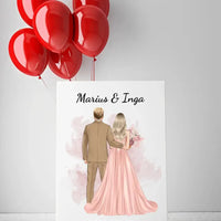 Personalizuotas jaunikio ir nuotakos vestuvių Iliustraciją ant drobės su jūsų data ir vardais  Drobe -  dovanokis.lt