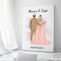 Personalizuotas jaunikio ir nuotakos vestuvių Iliustraciją ant drobės su jūsų data ir vardais  Drobe -  dovanokis.lt