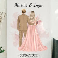 Personalizuotas jaunikio ir nuotakos vestuvių Iliustraciją ant drobės su jūsų data ir vardais  Drobe -  dovanokis.lt