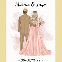 Personalizuotas jaunikio ir nuotakos vestuvių Iliustraciją ant drobės su jūsų data ir vardais  Drobe -  dovanokis.lt