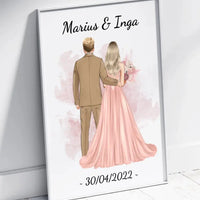 Personalizuotas jaunikio ir nuotakos vestuvių plakatas su rėmeliu, su jūsų data ir vardais  Poster -  dovanokis.lt