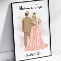 Personalizuotas jaunikio ir nuotakos vestuvių plakatas su rėmeliu, su jūsų data ir vardais  Poster -  dovanokis.lt