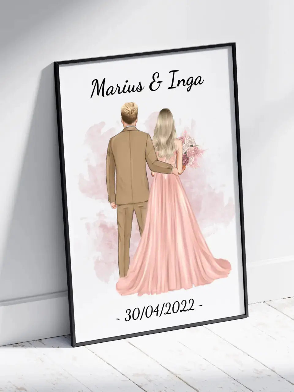 Personalizuotas jaunikio ir nuotakos vestuvių plakatas su rėmeliu, su jūsų data ir vardais  Poster -  dovanokis.lt