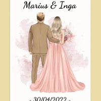 Personalizuotas jaunikio ir nuotakos vestuvių plakatas su rėmeliu, su jūsų data ir vardais  Poster -  dovanokis.lt