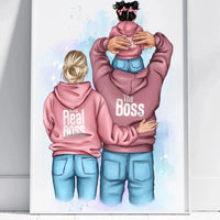 Personalizuotas "Tikra boso šeima" iliustracija su vaiku, plakatas su rėmeliu  Poster -  dovanokis.lt