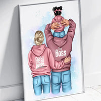 Personalizuotas "Tikra boso šeima" iliustracija su vaiku, plakatas su rėmeliu  Poster -  dovanokis.lt