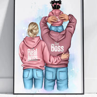 Personalizuotas "Tikra boso šeima" iliustracija su vaiku, plakatas su rėmeliu  Poster -  dovanokis.lt