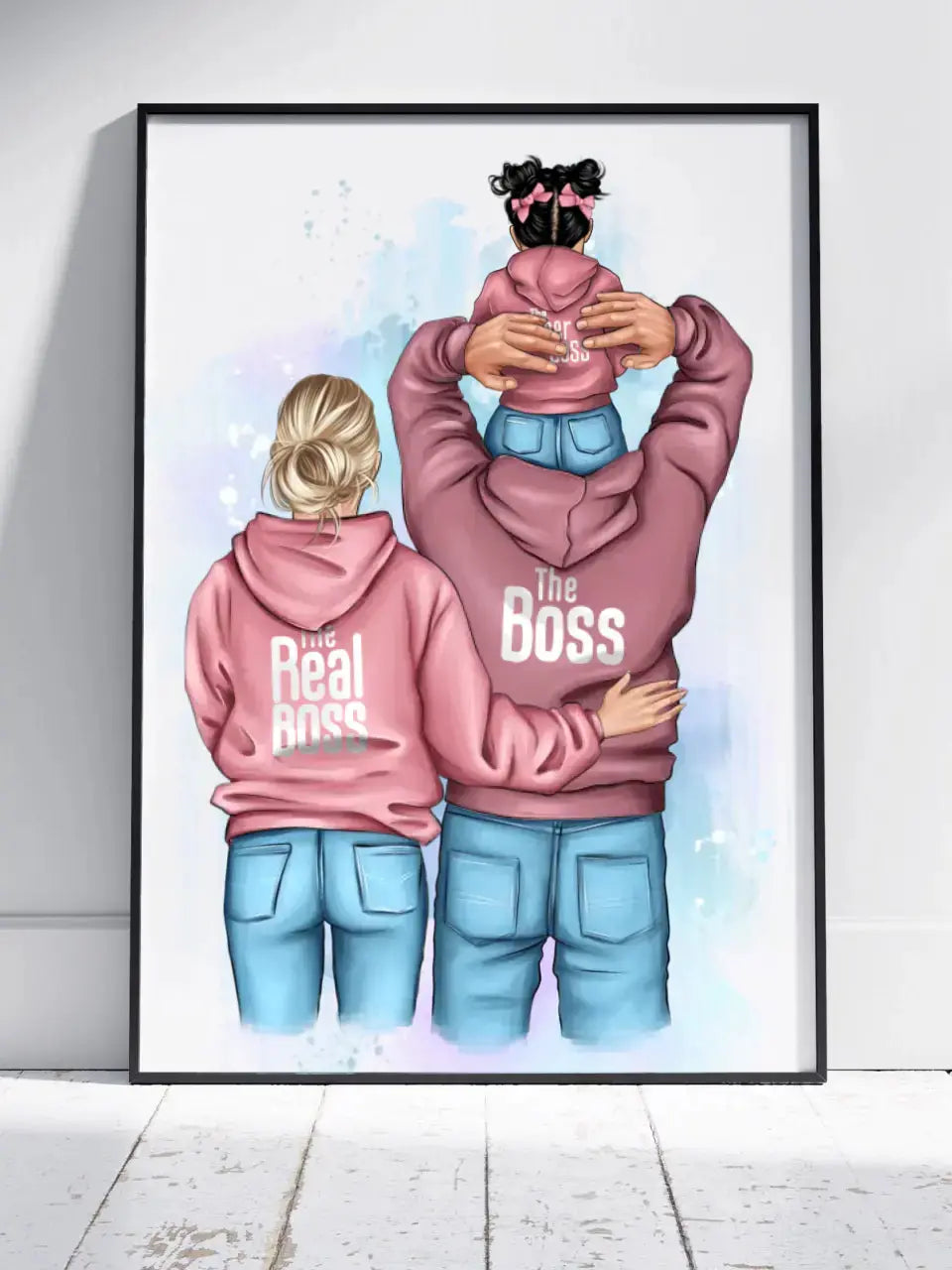 Personalizuotas "Tikra boso šeima" iliustracija su vaiku, plakatas su rėmeliu  Poster -  dovanokis.lt
