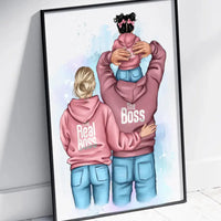 Personalizuotas "Tikra boso šeima" iliustracija su vaiku, plakatas su rėmeliu  Poster -  dovanokis.lt