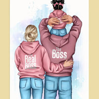 Personalizuotas "Tikra boso šeima" iliustracija su vaiku, plakatas su rėmeliu  Poster -  dovanokis.lt