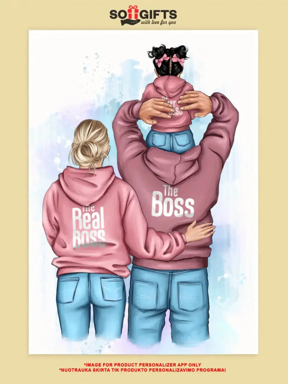 Personalizuotas "Tikra boso šeima" iliustracija su vaiku, plakatas su rėmeliu  Poster -  dovanokis.lt