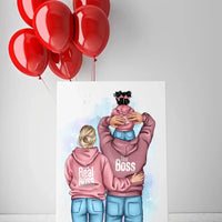 Personalizuotas "Tikra boso šeima" iliustracija su vaiku ant drobės  Drobe -  dovanokis.lt