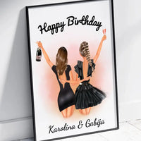 Personalizuota gimtadienio merginos iliustraciją, plakatas su rėmeliu  Poster -  dovanokis.lt