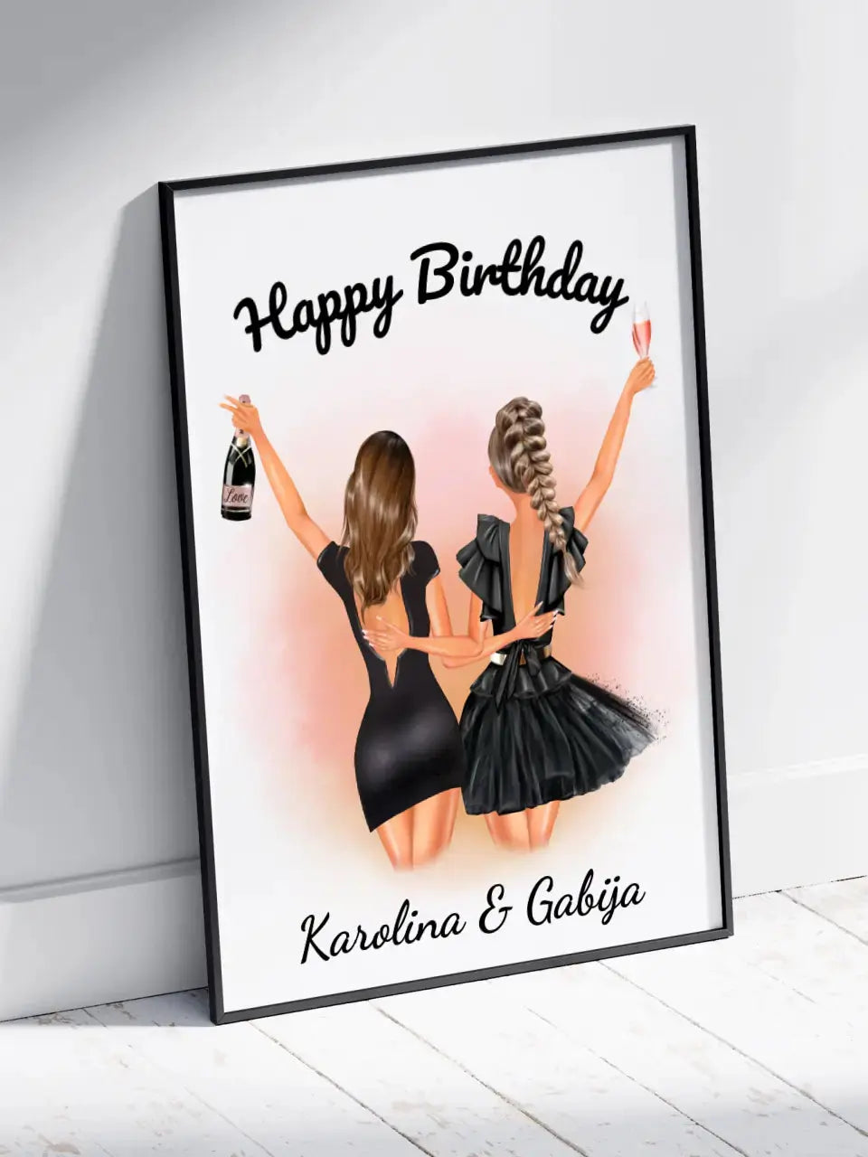 Personalizuota gimtadienio merginos iliustraciją, plakatas su rėmeliu  Poster -  dovanokis.lt