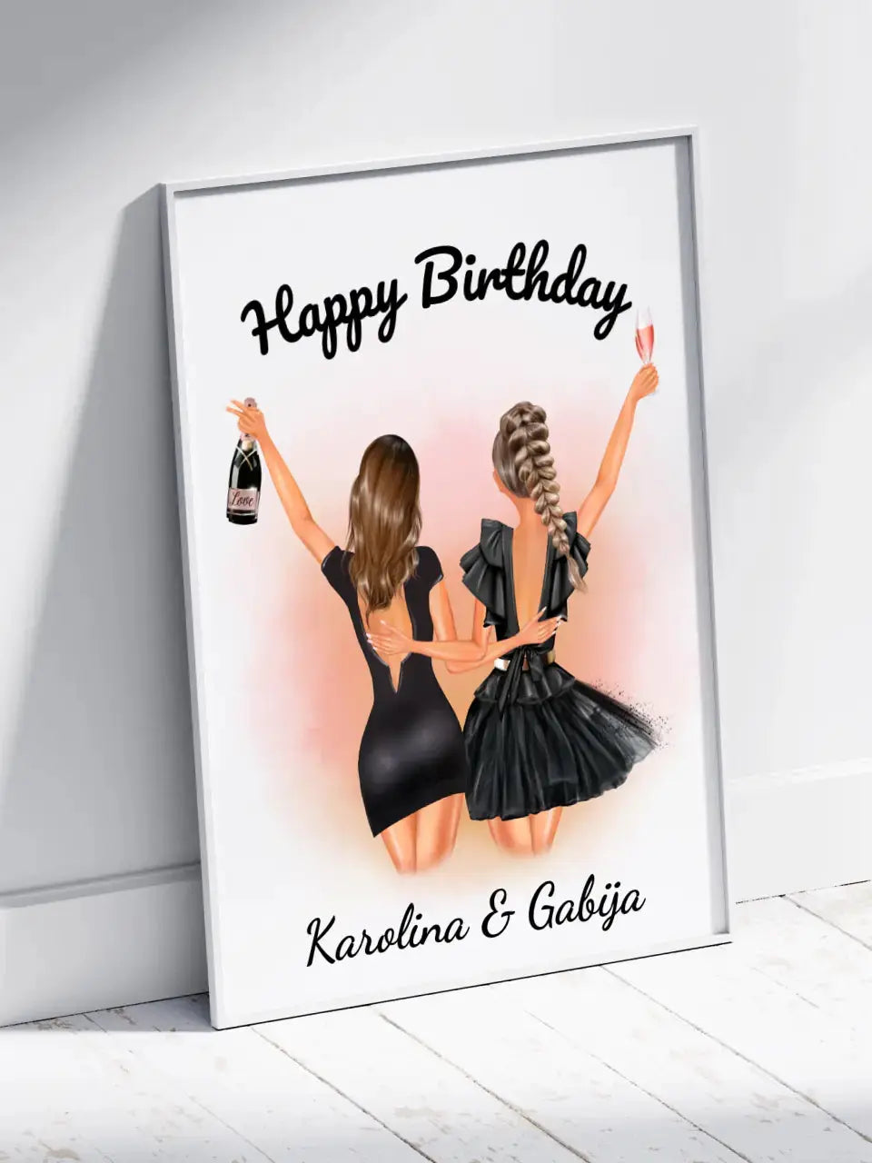 Personalizuota gimtadienio merginos iliustraciją, plakatas su rėmeliu  Poster -  dovanokis.lt