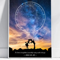 Personalizuotas žvaigždžių žemėlapis, plakatas su rėmeliu, su Meilės istorijos pasirinktu siluetu  Poster -  dovanokis.lt