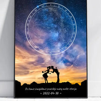 Personalizuotas žvaigždžių žemėlapis, plakatas su rėmeliu, su Meilės istorijos pasirinktu siluetu  Poster -  dovanokis.lt