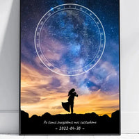 Personalizuotas žvaigždžių žemėlapis, plakatas su rėmeliu, su vestuvių dienos pasirinktu siluetu  Poster -  dovanokis.lt