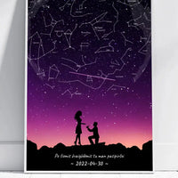Personalizuotas viso spektro žvaigždžių žemėlapis, plakatas su rėmeliu, su santuokos silueto pasirinkimu  Poster -  dovanokis.lt