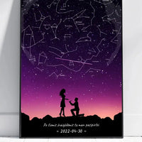 Personalizuotas viso spektro žvaigždžių žemėlapis, plakatas su rėmeliu, su santuokos silueto pasirinkimu  Poster -  dovanokis.lt