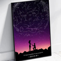Personalizuotas viso spektro žvaigždžių žemėlapis, plakatas su rėmeliu, su santuokos silueto pasirinkimu  Poster -  dovanokis.lt