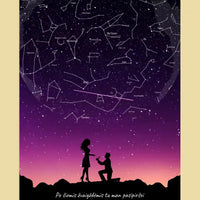 Personalizuotas viso spektro žvaigždžių žemėlapis, plakatas su rėmeliu, su santuokos silueto pasirinkimu  Poster -  dovanokis.lt