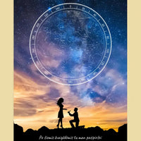 Personalizuotas žvaigždžių žemėlapis, plakatas su rėmeliu, su santuokos pasiūlymo siluetu  Poster -  dovanokis.lt