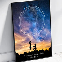 Personalizuotas žvaigždžių žemėlapis, plakatas su rėmeliu, su santuokos pasiūlymo siluetu  Poster -  dovanokis.lt