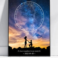 Personalizuotas žvaigždžių žemėlapis, plakatas su rėmeliu, su santuokos pasiūlymo siluetu  Poster -  dovanokis.lt