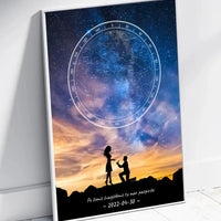 Personalizuotas žvaigždžių žemėlapis, plakatas su rėmeliu, su santuokos pasiūlymo siluetu  Poster -  dovanokis.lt
