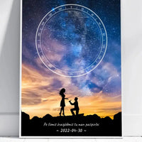 Personalizuotas žvaigždžių žemėlapis, plakatas su rėmeliu, su santuokos pasiūlymo siluetu  Poster -  dovanokis.lt