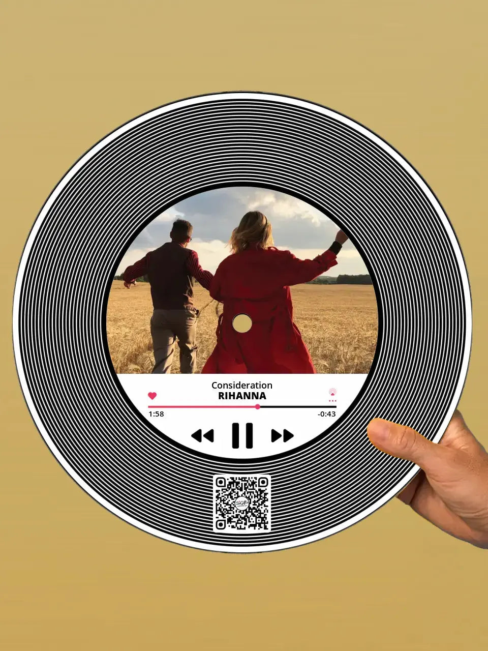 Personalizuota "Apple Music V2" Vinilinė plokštelė su jūsų nuotrauka juodas organinis stiklas TeeInBlue