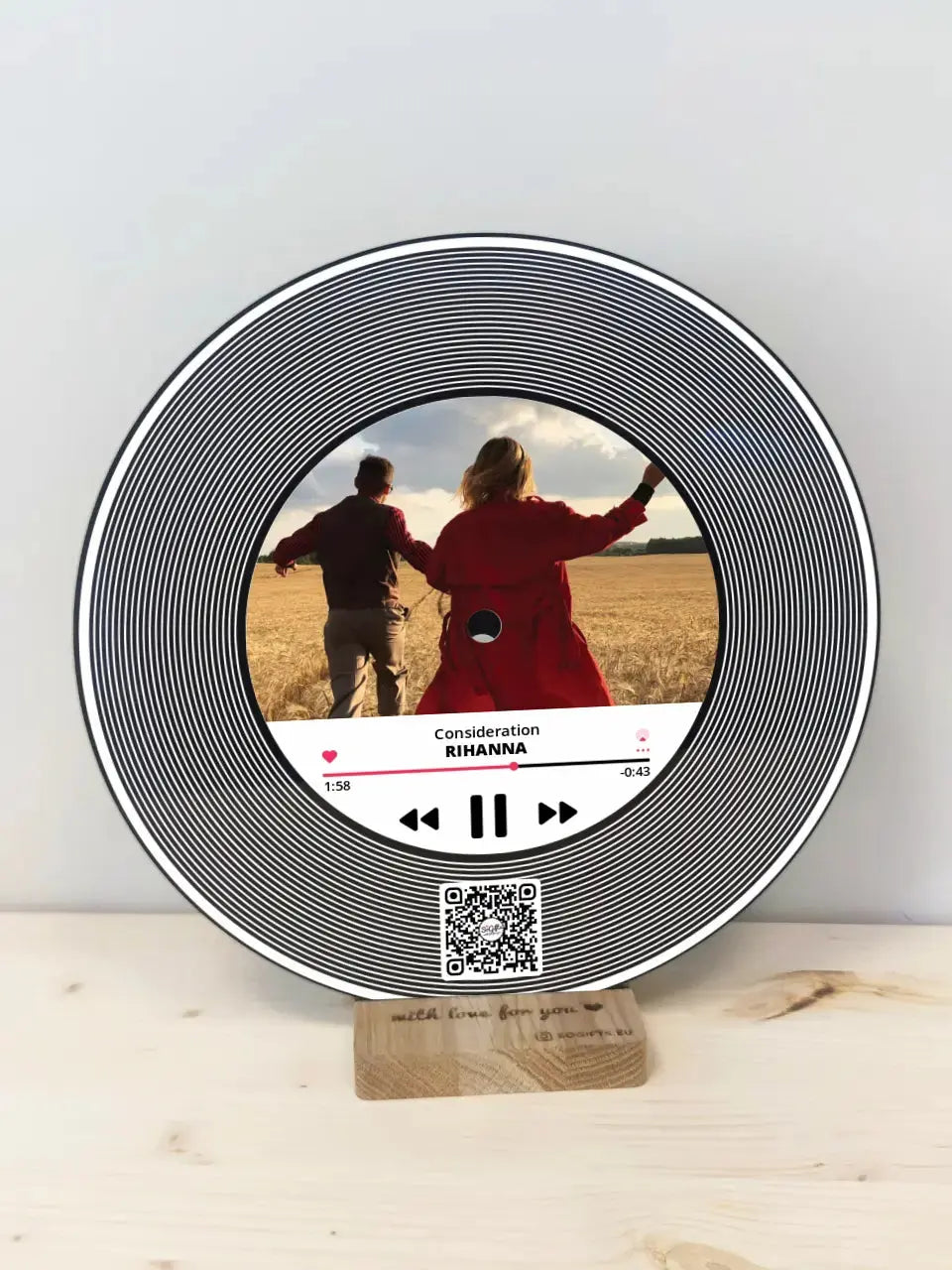 Personalizuota "Apple Music V2" Vinilinė plokštelė su jūsų nuotrauka juodas organinis stiklas TeeInBlue