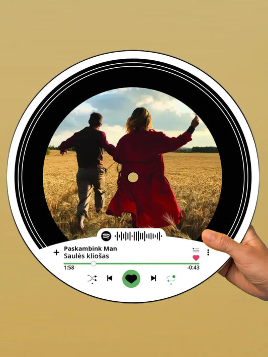 Personalizuota "Spotify V1" Vinilinė plokštelė su jūsų nuotrauka juodas organinis stiklas TeeInBlue