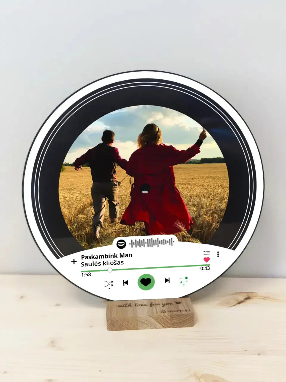 Personalizuota "Spotify V1" Vinilinė plokštelė su jūsų nuotrauka juodas organinis stiklas TeeInBlue