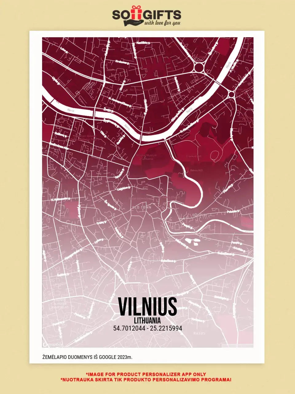 Personalizuotas miesto žemėlapio plakatas su jūsų pasirinkta vieta  Poster -  dovanokis.lt